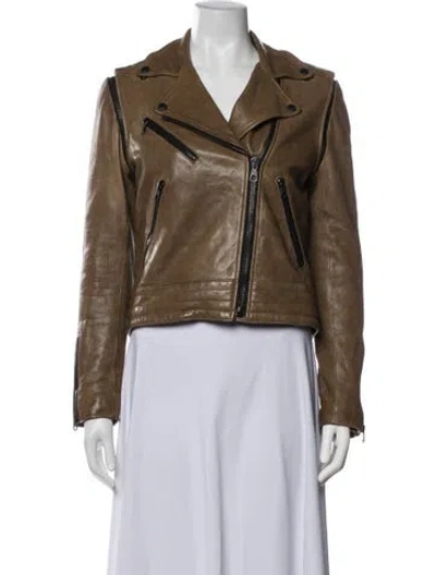 Pre-owned Rag & Bone Lamb Leather Biker Jacket In Brown