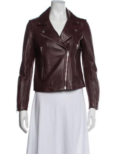 Pre-owned Rag & Bone Lamb Leather Biker Jacket In Burgundy