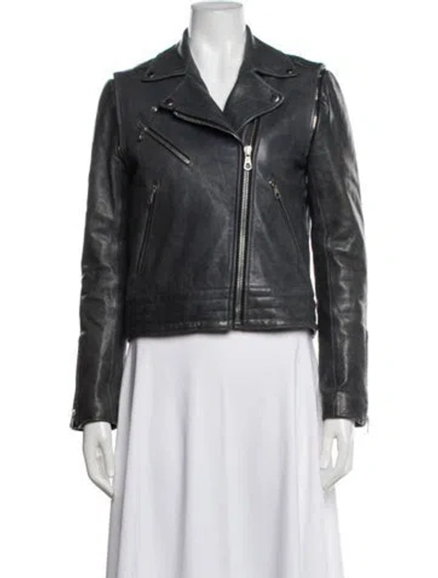 Pre-owned Rag & Bone Lamb Leather Biker Jacket In Grey