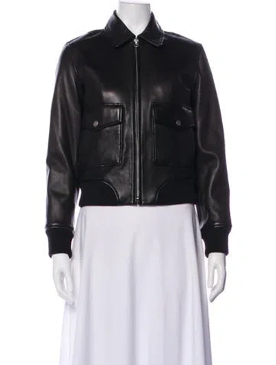 Pre-owned Rag & Bone Lamb Leather Bomber Jacket In Black
