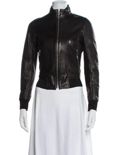 Pre-owned Rag & Bone Lamb Leather Bomber Jacket In Black