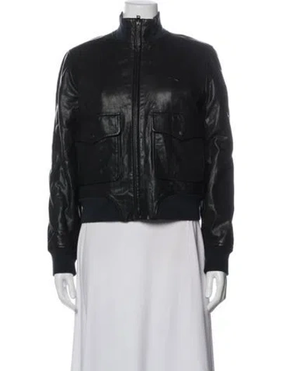 Pre-owned Rag & Bone Lamb Leather Bomber Jacket In Black