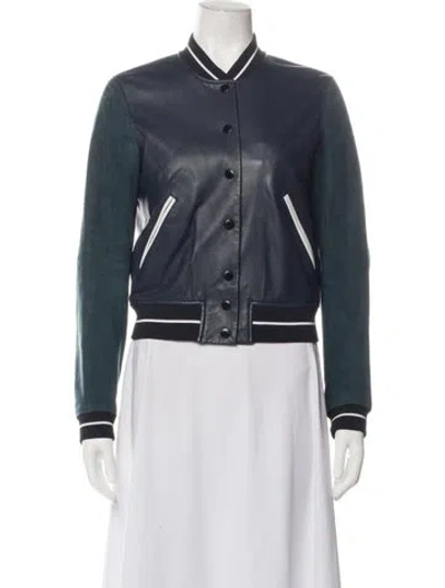 Pre-owned Rag & Bone Lamb Leather Bomber Jacket In Blue