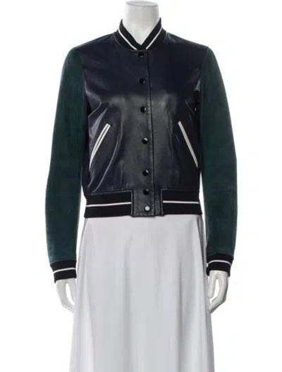 Pre-owned Rag & Bone Lamb Leather Bomber Jacket In Blue