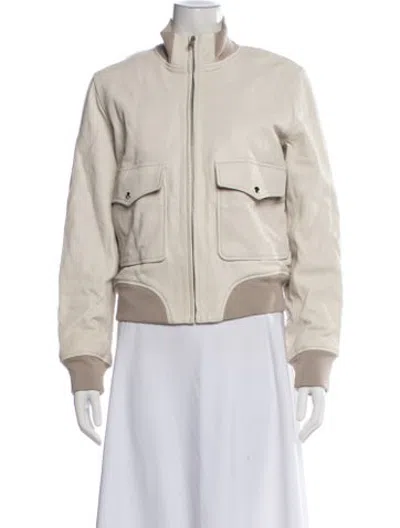 Pre-owned Rag & Bone Lamb Leather Bomber Jacket In Neutrals