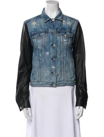 Pre-owned Rag & Bone Lamb Leather Denim Jacket In Blue