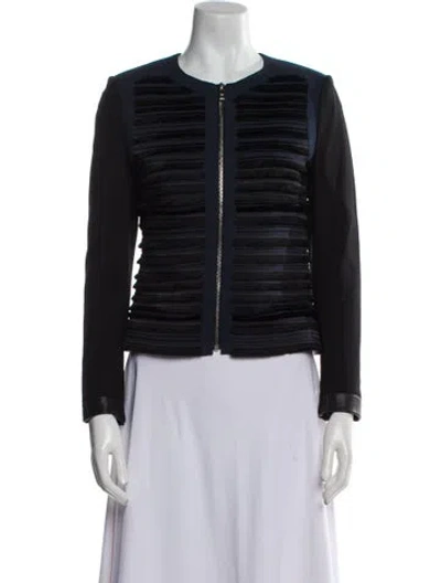 Pre-owned Rag & Bone Lamb Leather Striped Evening Jacket In Black