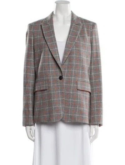 Pre-owned Rag & Bone Lambswool Plaid Print Blazer In Gray