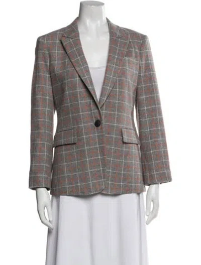 Pre-owned Rag & Bone Lambswool Plaid Print Blazer In Gray