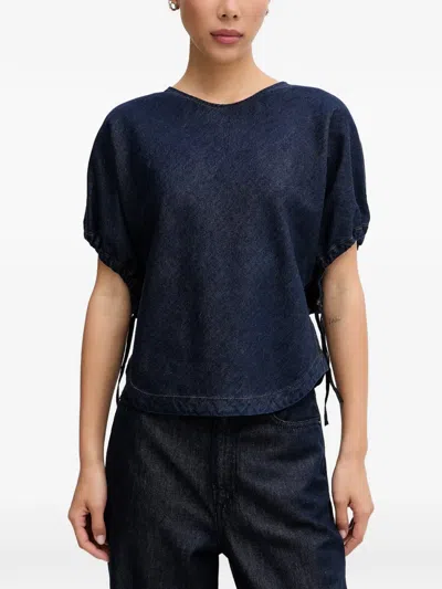 Rag & Bone Laura Drawstring-sleeve Denim Top In Blue