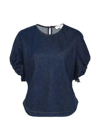 Rag & Bone Laura Ruched-sleeve Top In Blue