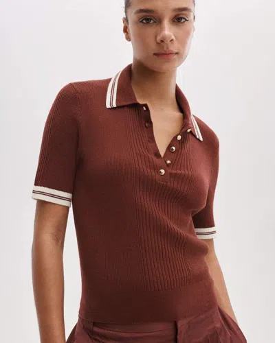 Rag & Bone Laurie Tipped Short Sleeve Polo In Brown