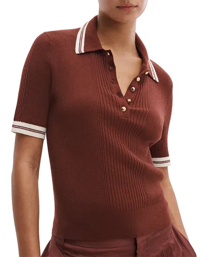 Rag & Bone Laurie Tipped Short Sleeve Polo Sweater In Brown