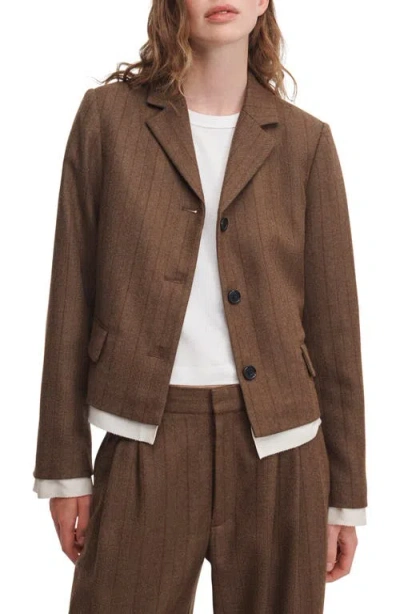 Rag & Bone Lawrence Pinstripe Wool Blend Cropped Blazer In Brown