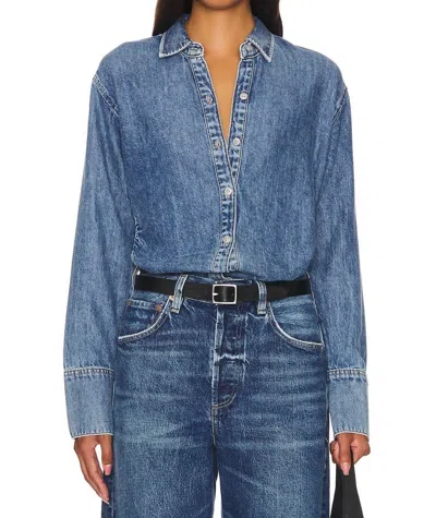 Rag & Bone Leah Long Sleeve Top In Blue In Metallic