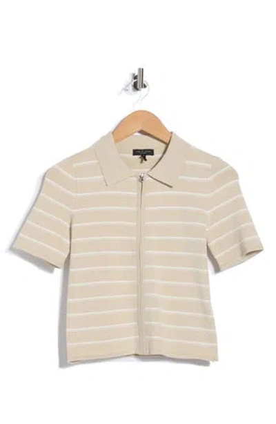 Rag & Bone Leanne Striped Zip Polo In Brown