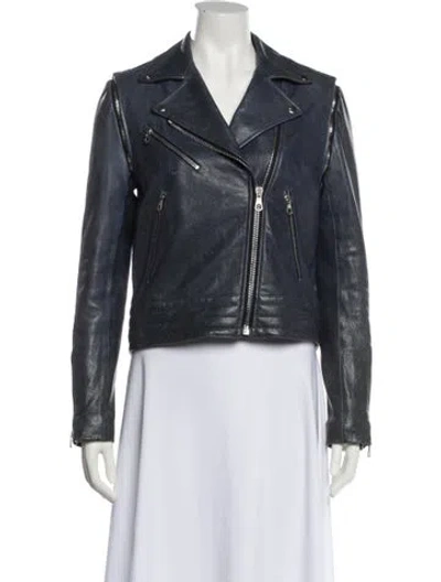 Pre-owned Rag & Bone Leather Biker Jacket In Blue