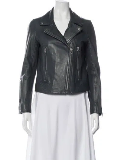 Pre-owned Rag & Bone Leather Biker Jacket In Blue
