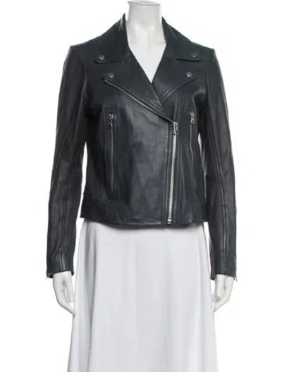 Pre-owned Rag & Bone Leather Biker Jacket In Blue