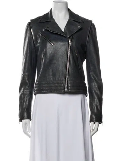 Pre-owned Rag & Bone Leather Biker Jacket In Blue