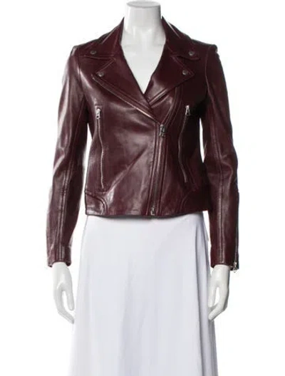 Pre-owned Rag & Bone Leather Biker Jacket In Burgundy