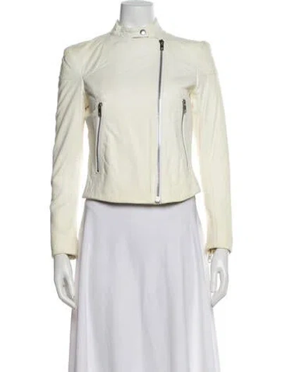 Pre-owned Rag & Bone Leather Biker Jacket In White