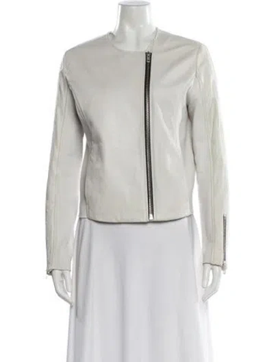 Pre-owned Rag & Bone Leather Biker Jacket In White
