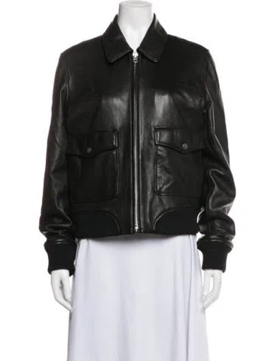 Pre-owned Rag & Bone Leather Bomber Jacket In Black
