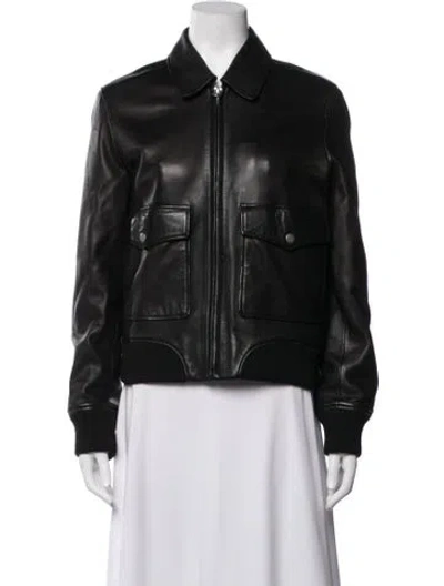 Pre-owned Rag & Bone Leather Bomber Jacket In Black