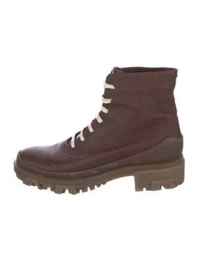 Pre-owned Rag & Bone Leather Combat Boots In Burgundy
