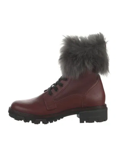 Pre-owned Rag & Bone Leather Fur Trim Combat Boots In Burgundy
