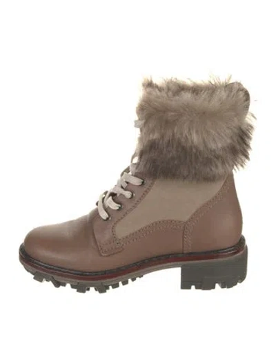 Pre-owned Rag & Bone Leather Fur Trim Combat Boots In Neutral