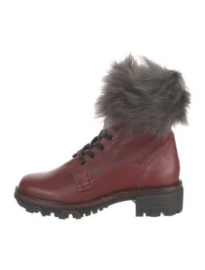 Pre-owned Rag & Bone Leather Fur Trim Snow Boots In Burgundy