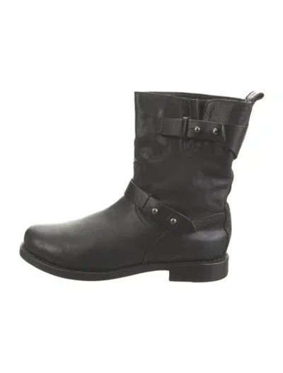 Pre-owned Rag & Bone Leather Leather Trim Embellishment Moto Boots In Black