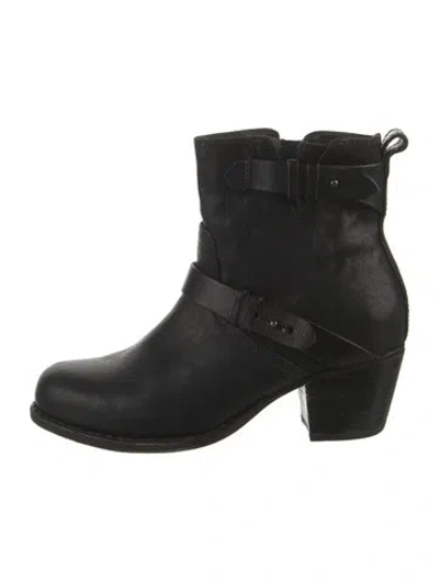 Pre-owned Rag & Bone Leather Moto Boots In Black
