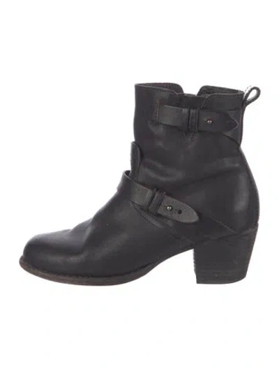 Pre-owned Rag & Bone Leather Moto Boots In Black