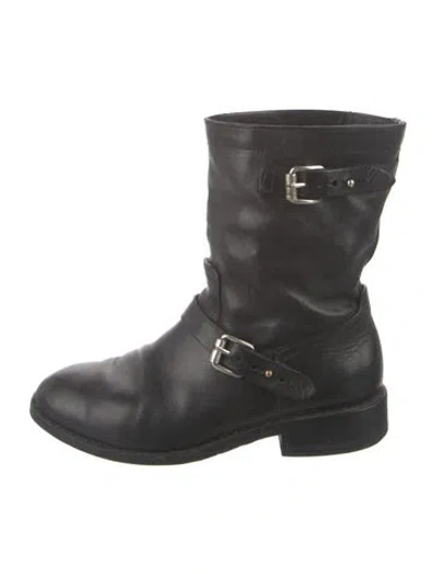 Pre-owned Rag & Bone Leather Moto Boots In Black