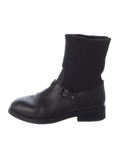 Pre-owned Rag & Bone Leather Moto Boots In Black