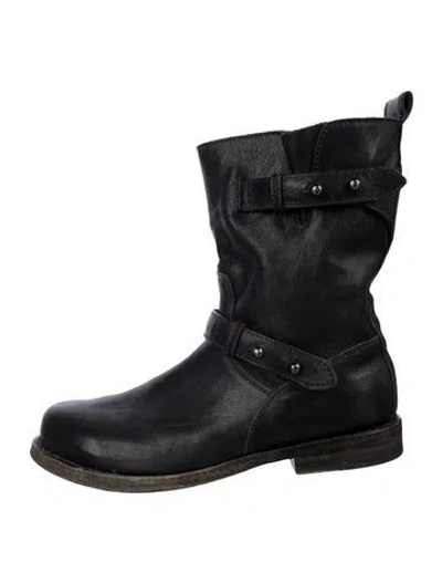 Pre-owned Rag & Bone Leather Moto Boots In Black