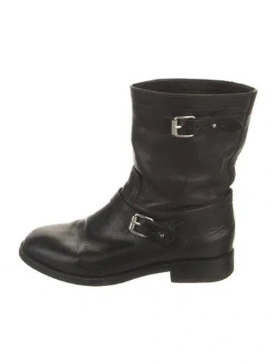 Pre-owned Rag & Bone Leather Moto Boots In Black