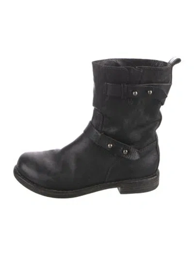Pre-owned Rag & Bone Leather Moto Boots In Black
