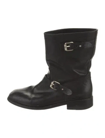 Pre-owned Rag & Bone Leather Moto Boots In Black