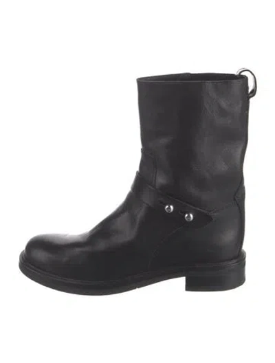 Pre-owned Rag & Bone Leather Moto Boots In Black