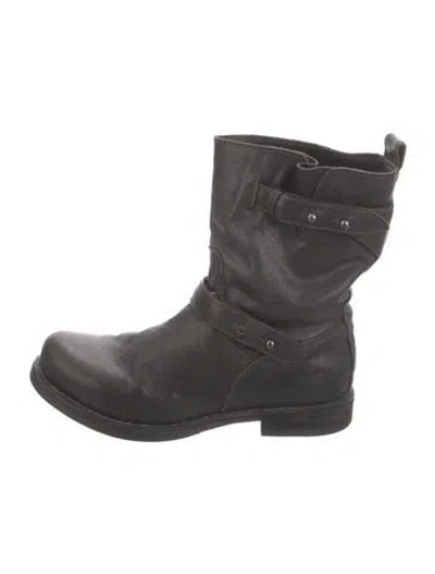 Pre-owned Rag & Bone Leather Moto Boots In Black/grey