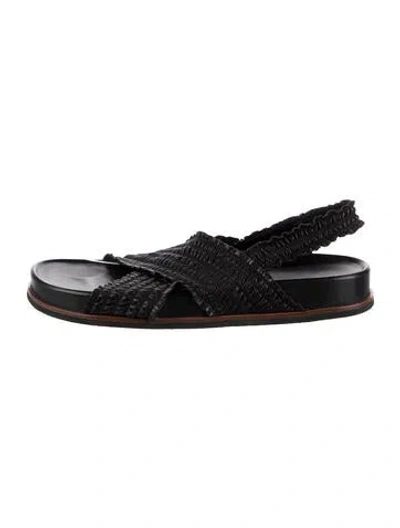 Pre-owned Rag & Bone Leather Ruffle Embellishment Slingback Sandals In Black