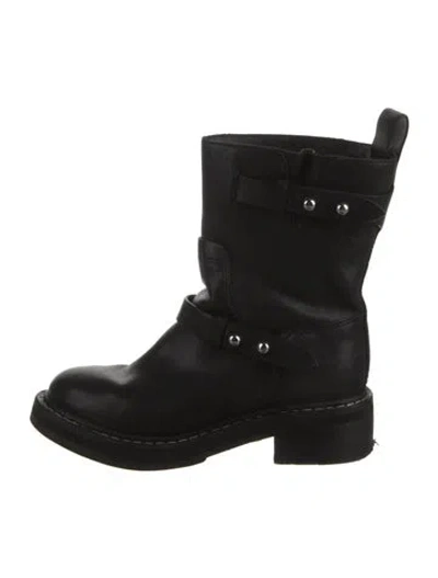 Pre-owned Rag & Bone Leather Studded Accents Moto Boots In Black