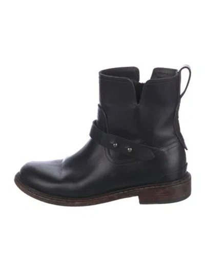 Pre-owned Rag & Bone Leather Studded Accents Moto Boots In Black