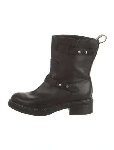 Pre-owned Rag & Bone Leather Studded Accents Moto Boots In Black