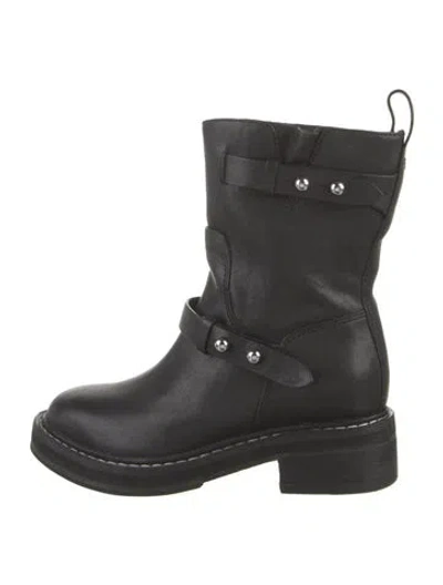 Pre-owned Rag & Bone Leather Studded Accents Moto Boots In Black