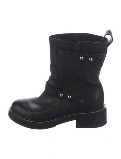Pre-owned Rag & Bone Leather Studded Accents Moto Boots In Black